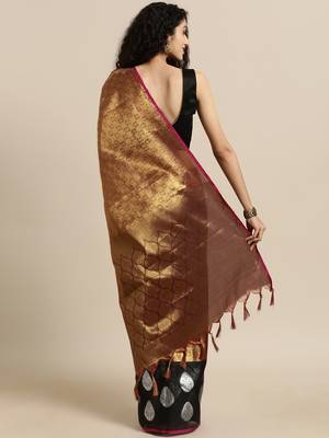 copper woven tissue saree with blouse 2