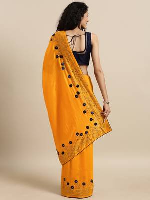 mustard woven art silk saree with blouse 2