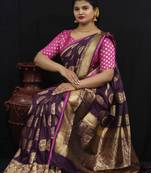 wine woven silk blend saree with blouse