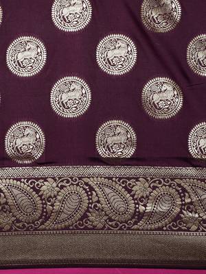 wine woven silk blend saree with blouse 3