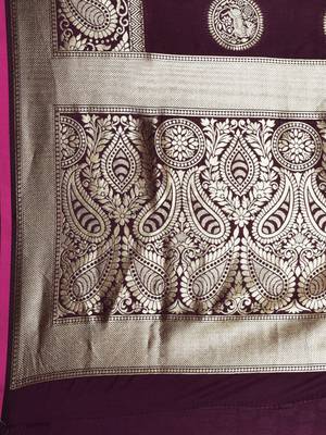 wine woven silk blend saree with blouse 5