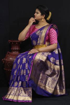 purple woven silk blend saree with blouse 1