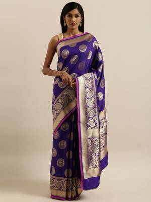 purple woven silk blend saree with blouse 2
