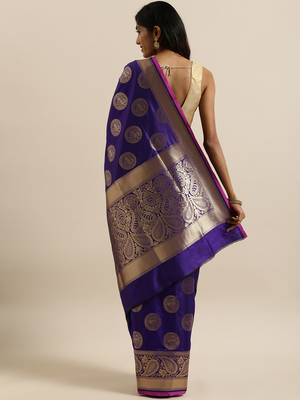 purple woven silk blend saree with blouse 3