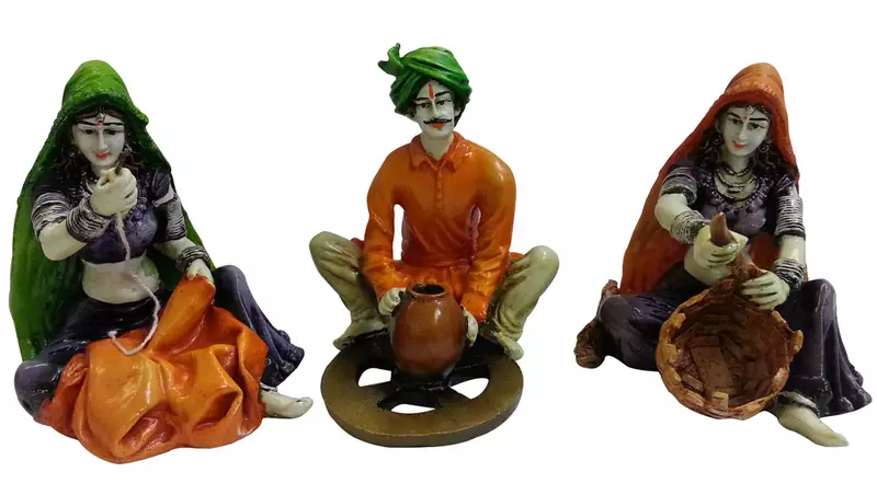 Multicolor Rajasthani Villagers doing different activities