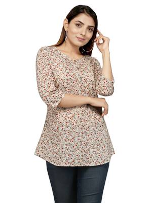Beige printed cotton cotton-kurtis 1
