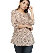 Beige printed cotton cotton-kurtis