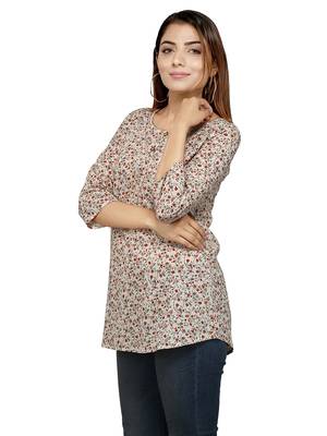 Beige printed cotton cotton-kurtis 3