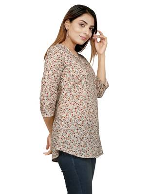 Beige printed cotton cotton-kurtis 4