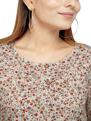 Beige printed cotton cotton-kurtis 5