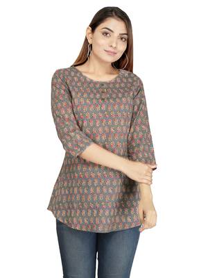 Grey printed cotton cotton-kurtis 1
