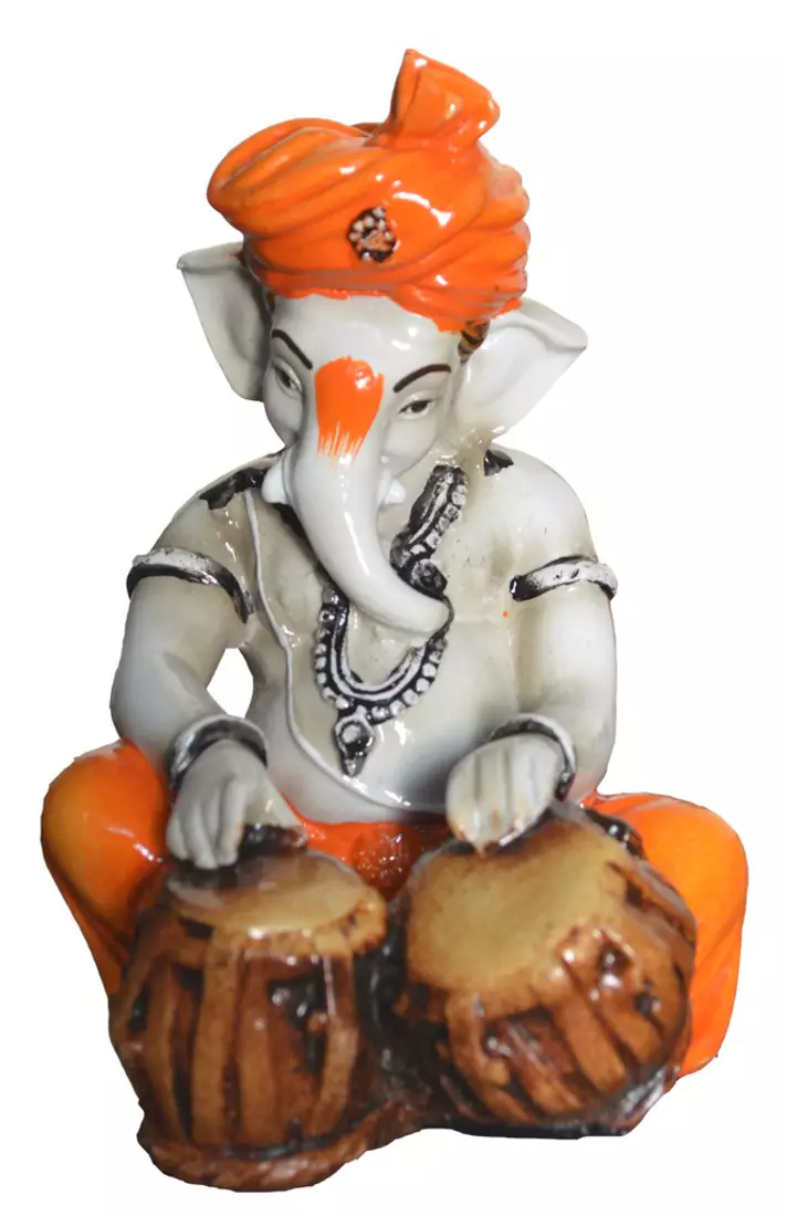 Polyresine Ganesha playing Tabla idol