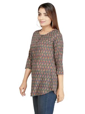 Grey printed cotton cotton-kurtis 4