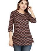 Navy-blue printed cotton cotton-kurtis