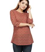 Peach printed cotton cotton-kurtis