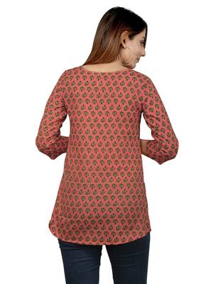 Peach printed cotton cotton-kurtis 2
