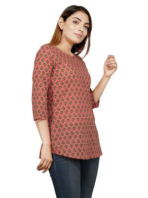 Peach printed cotton cotton-kurtis 3