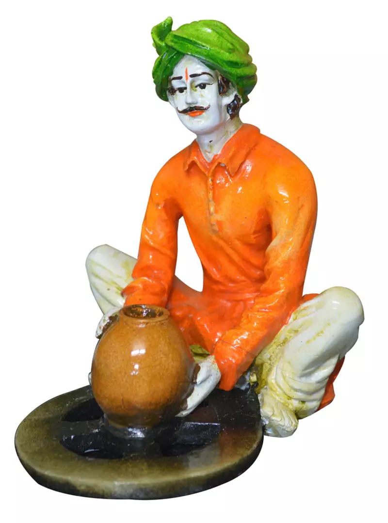 Multicolor Rajasthani Men Making Pots