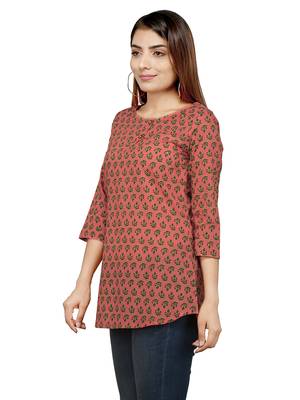 Peach printed cotton cotton-kurtis 4