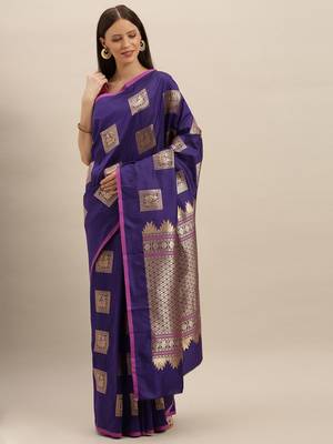 purple woven silk blend saree with blouse 1