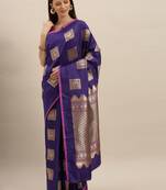 purple woven silk blend saree with blouse