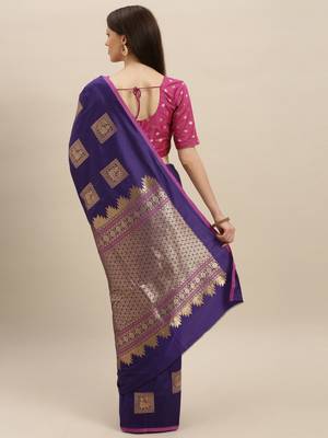 purple woven silk blend saree with blouse 2