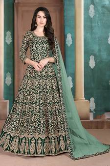 Dark-green embroidered georgette salwar Kameez