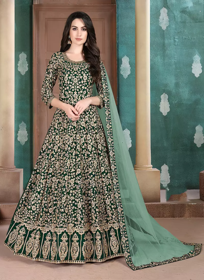 Dark-green embroidered georgette salwar