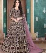 Dark-purple embroidered georgette salwar Kameez