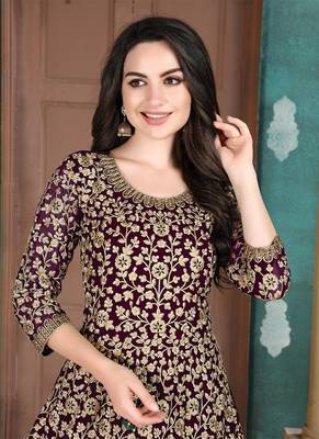 Dark-purple embroidered georgette salwar Kameez 2
