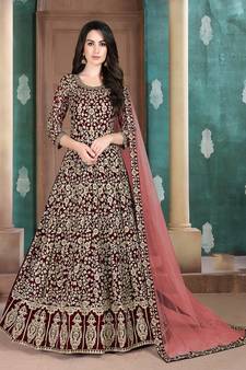 Maroon embroidered georgette salwar Kameez
