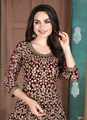 Maroon embroidered georgette salwar Kameez 2