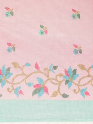 baby-pink woven jute saree with blouse 4