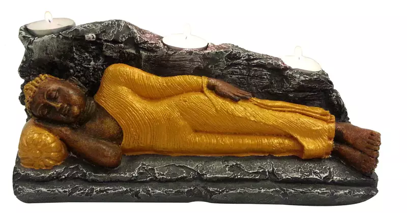 Sleeping Buddha with T Lite in Gold Yellow