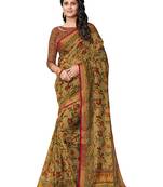Olive printed cotton saree with blouse