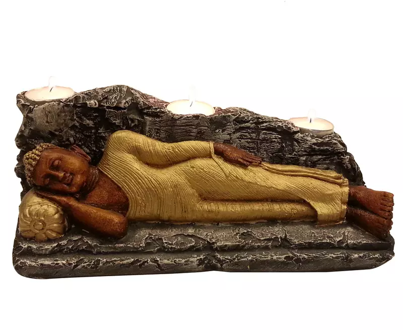 Sleeping Buddha with T lite in Golden