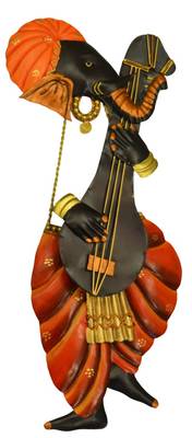 Ganesha Playing Veena Red + Black 1