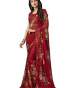 Red printed chiffon saree with blouse