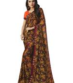 Maroon printed chiffon saree with blouse