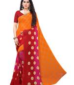 Orange printed chiffon saree with blouse