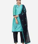 Sky Blue & Navy Blue Unstitched Women's Dress Material