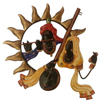 Wrought Iron Wall Hanging Radha playing iktara Krishna playing bansuri 1