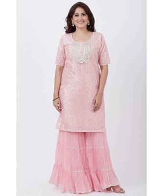 Baby Pink Love Short Kurti with Crushed Sharara 1
