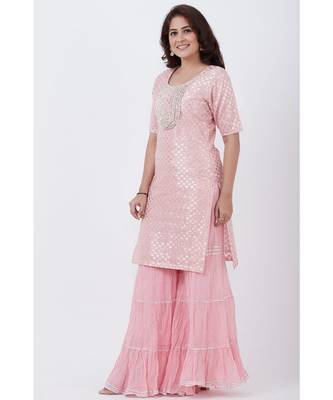 Baby Pink Love Short Kurti with Crushed Sharara 2