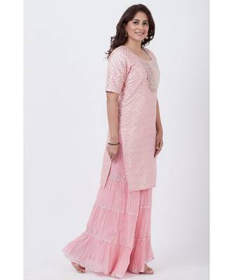 Baby Pink Love Short Kurti with Crushed Sharara 3