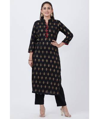 Black Khadi Printed Kurti with Pants 1