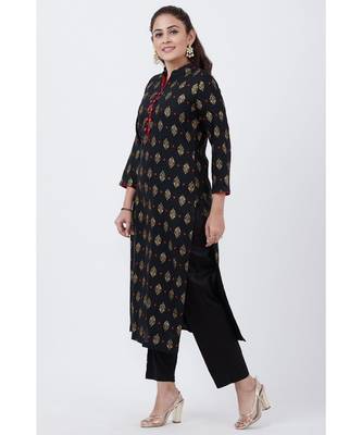 Black Khadi Printed Kurti with Pants 2