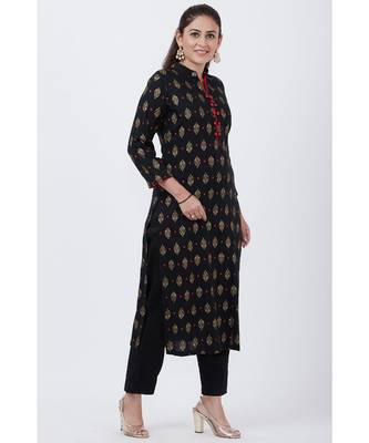 Black Khadi Printed Kurti with Pants 3