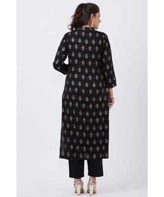 Black Khadi Printed Kurti with Pants 4