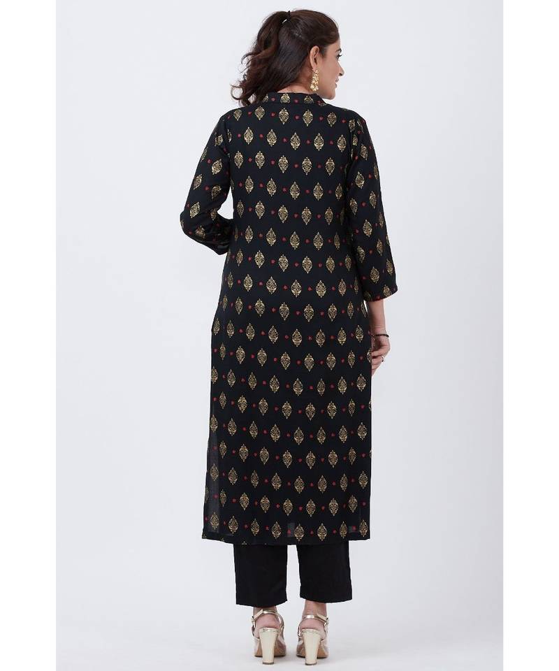 Black Khadi Printed Kurti with Pants